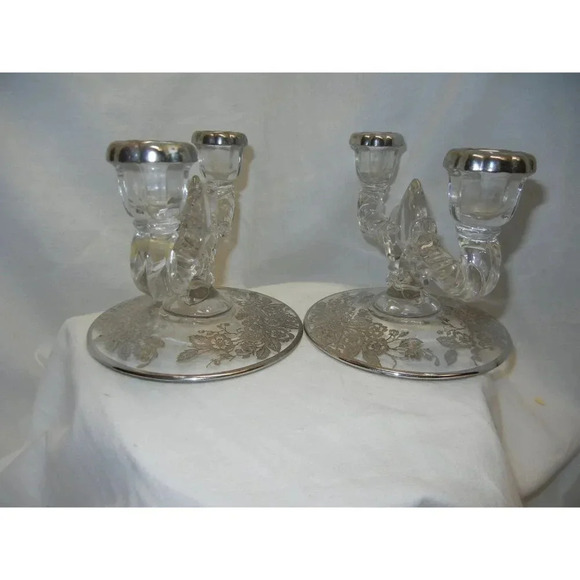 Crystal Candlestick Holder silver City Mid Century, Sterling Silver overlay - Picture 8 of 10